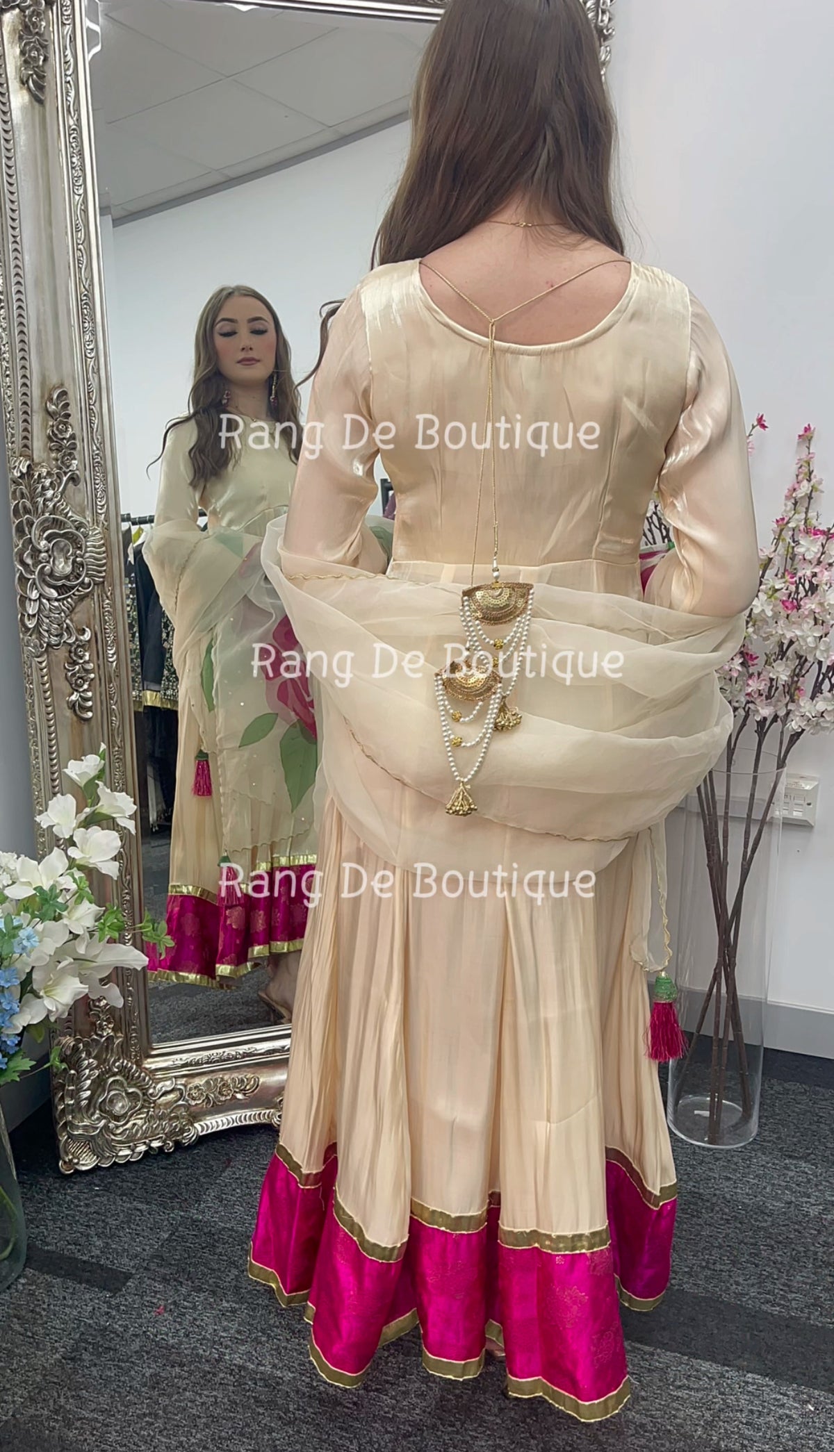 Noor bano - Gold Pishwas with Hand Painted Dupatta -
