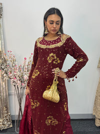 Dil Bahar - velvet - Maroon -