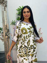 Swiss silk printed kaftan style dress - Green Kaftaan - 3pc
