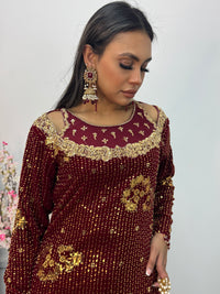 Dil Bahar - velvet - Maroon -