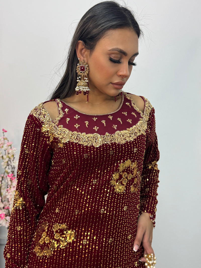 Dil Bahar - velvet - Maroon -