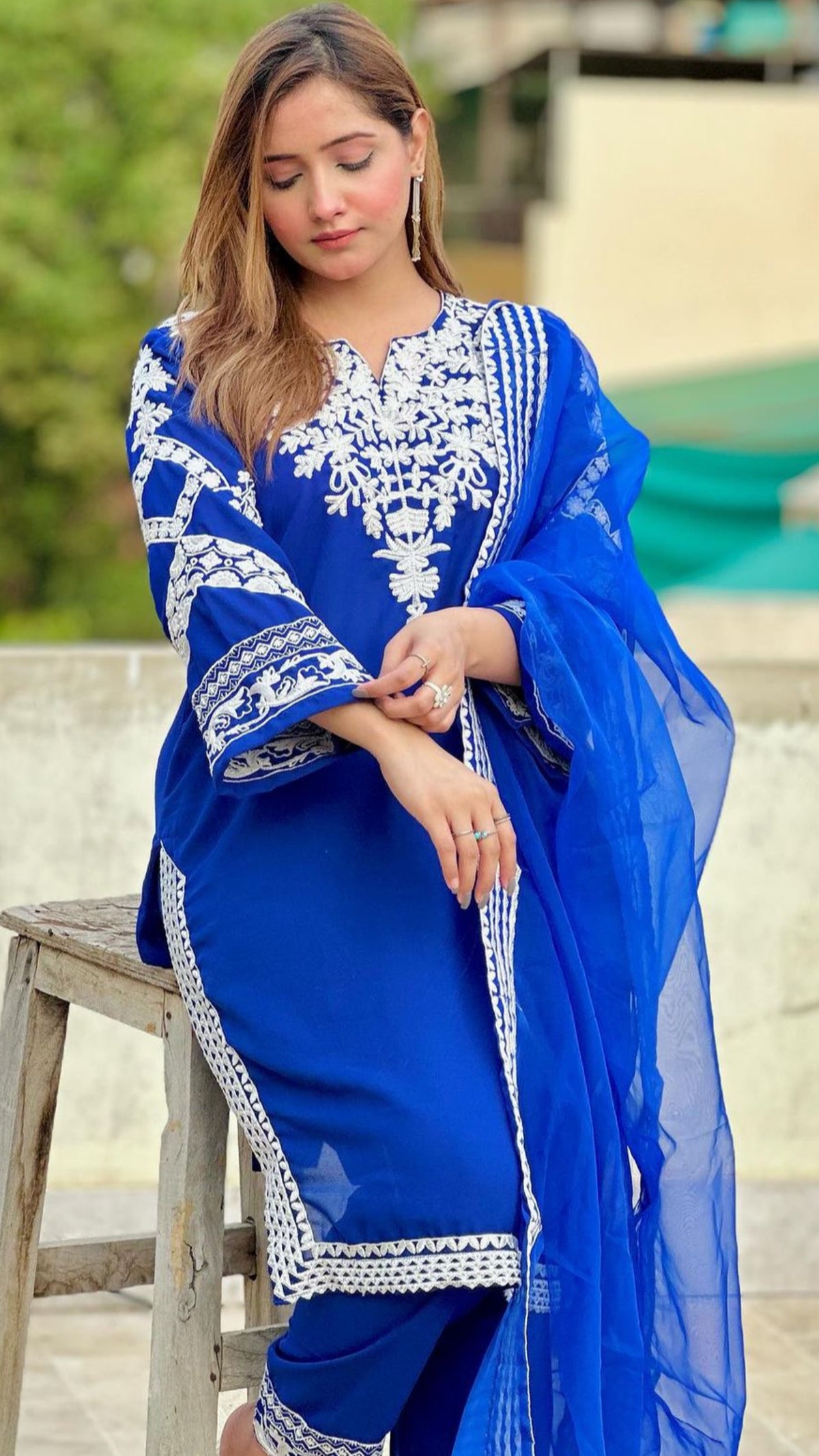 Georgette Beauty Blue - Embroidered Chiffon -