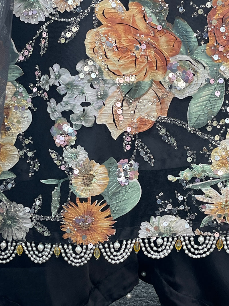Kareena - Floral cutdana - Karina - Black Orange - B