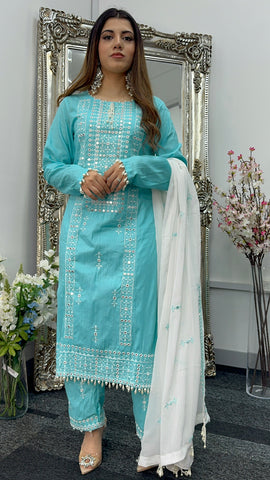 Chashni - Embriodered - Blue -