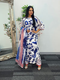 Swiss silk printed kaftan style dress - Blue Kaftaan - 3pc