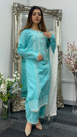 Chashni - Embriodered - Blue -