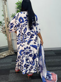 Swiss silk printed kaftan style dress - Blue Kaftaan - 3pc