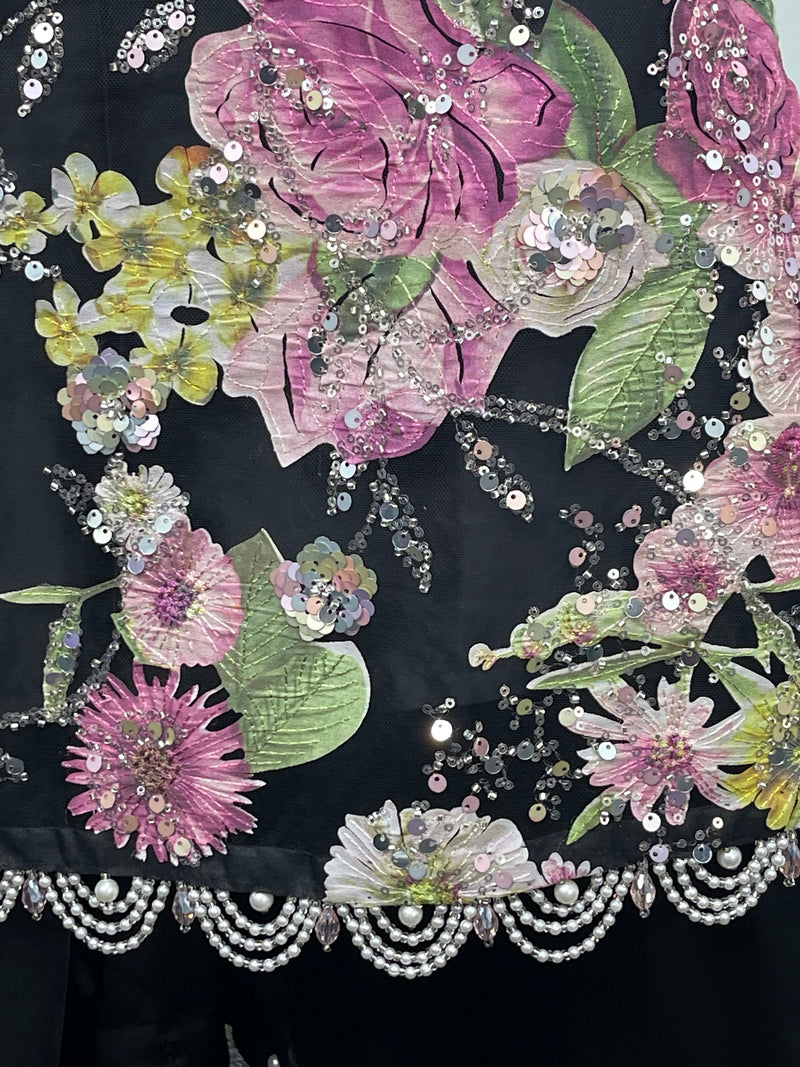 Kareena - Floral cutdana - Karina - Black Pink - B
