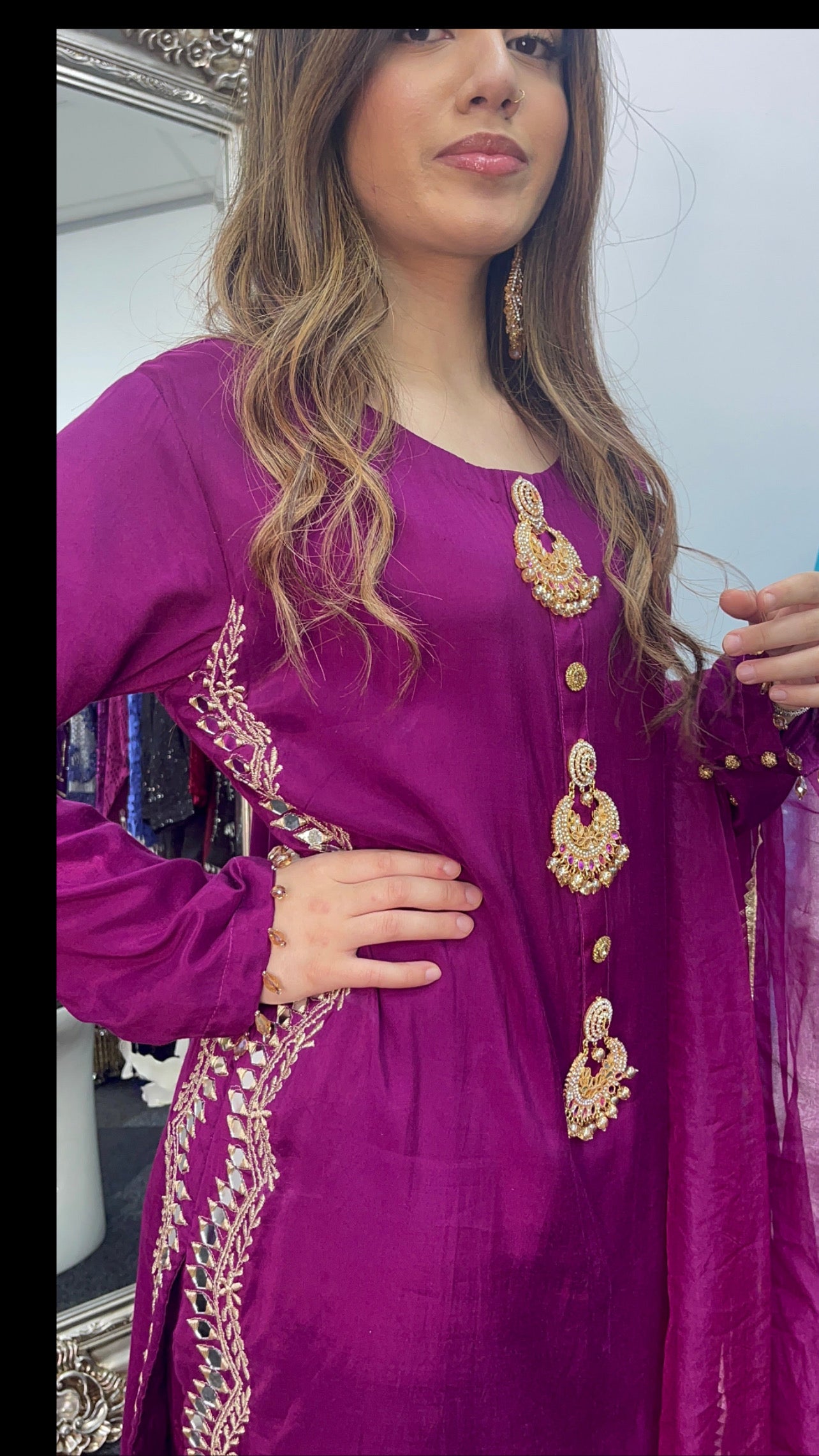 Sheesh Mahal - Magenta Mirror work - Party Wear