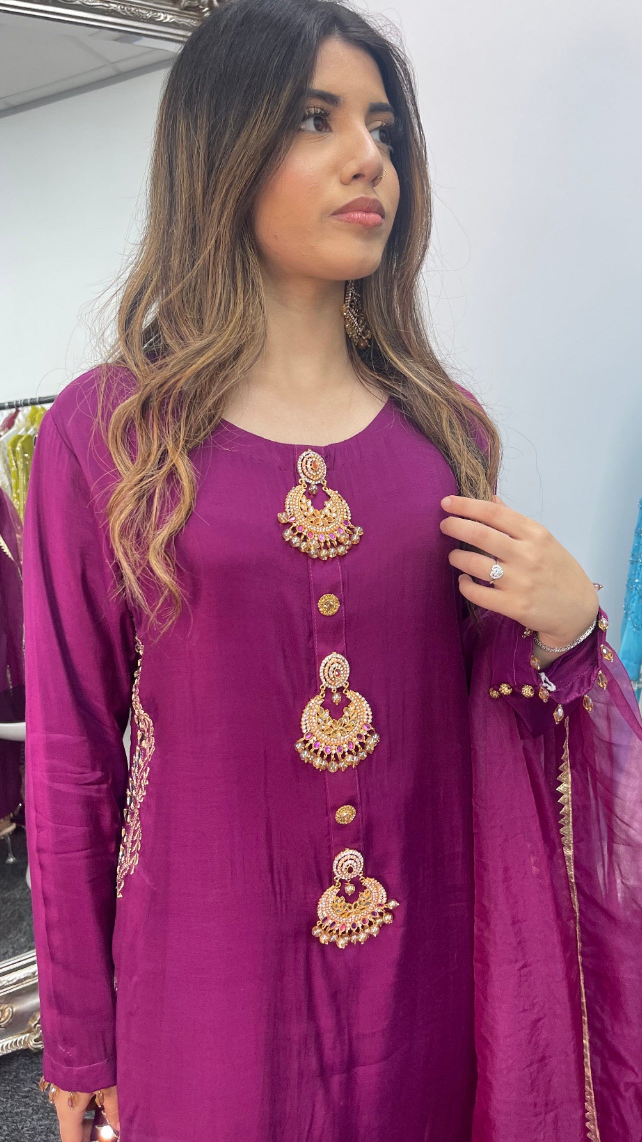 Sheesh Mahal - Magenta Mirror work - Party Wear