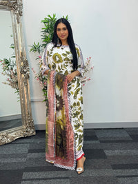 Swiss silk printed kaftan style dress - Green Kaftaan - 3pc