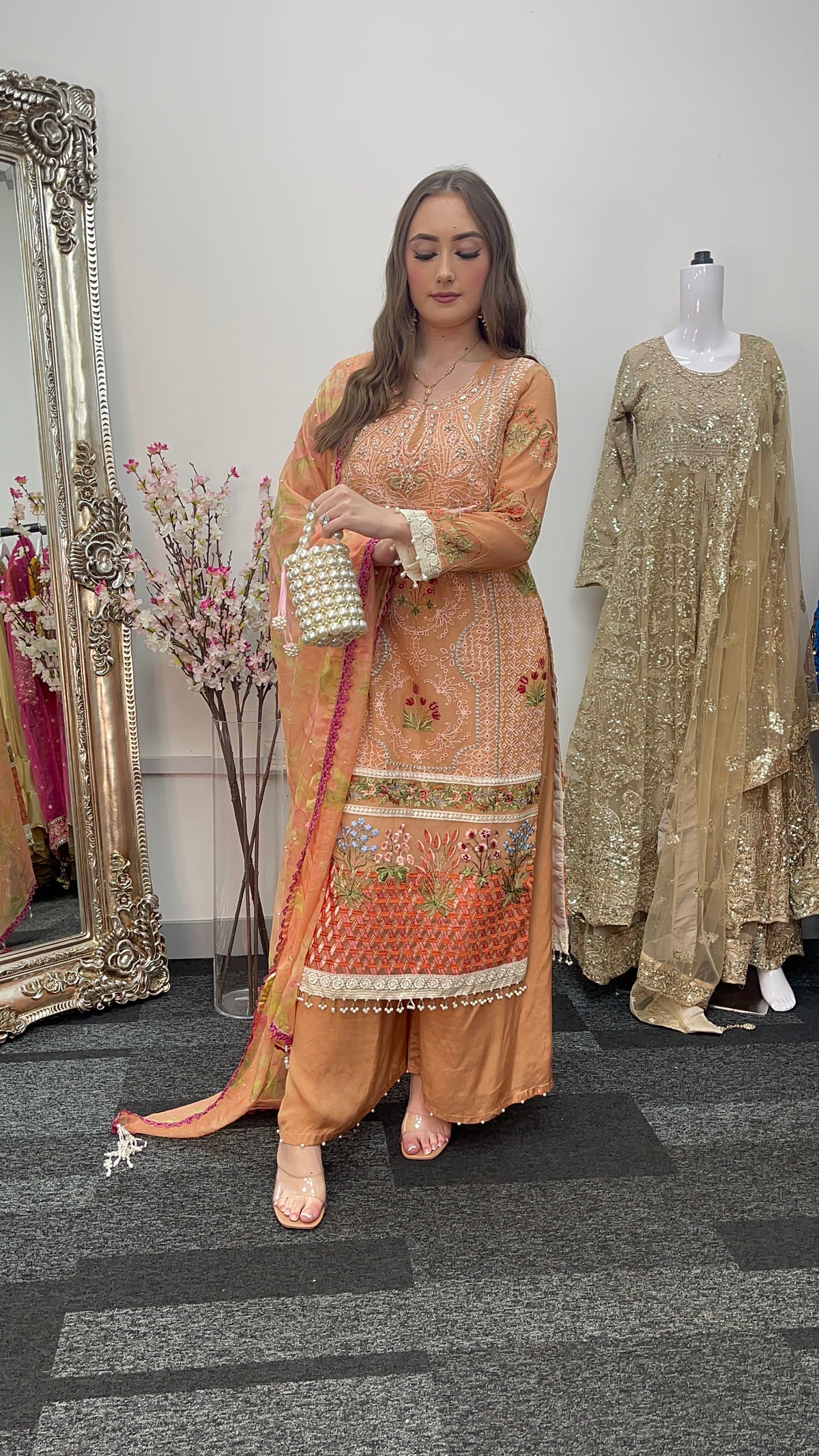 Mushq Kahani - Peach Outfit - Cotton Net - Party Wear