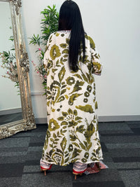 Swiss silk printed kaftan style dress - Green Kaftaan - 3pc