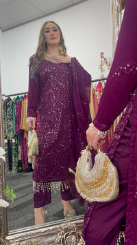 Chamkeeli - Chiffon Party Wear - plum - Purple