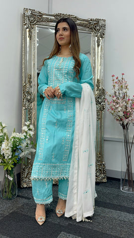 Chashni - Embriodered - Blue -