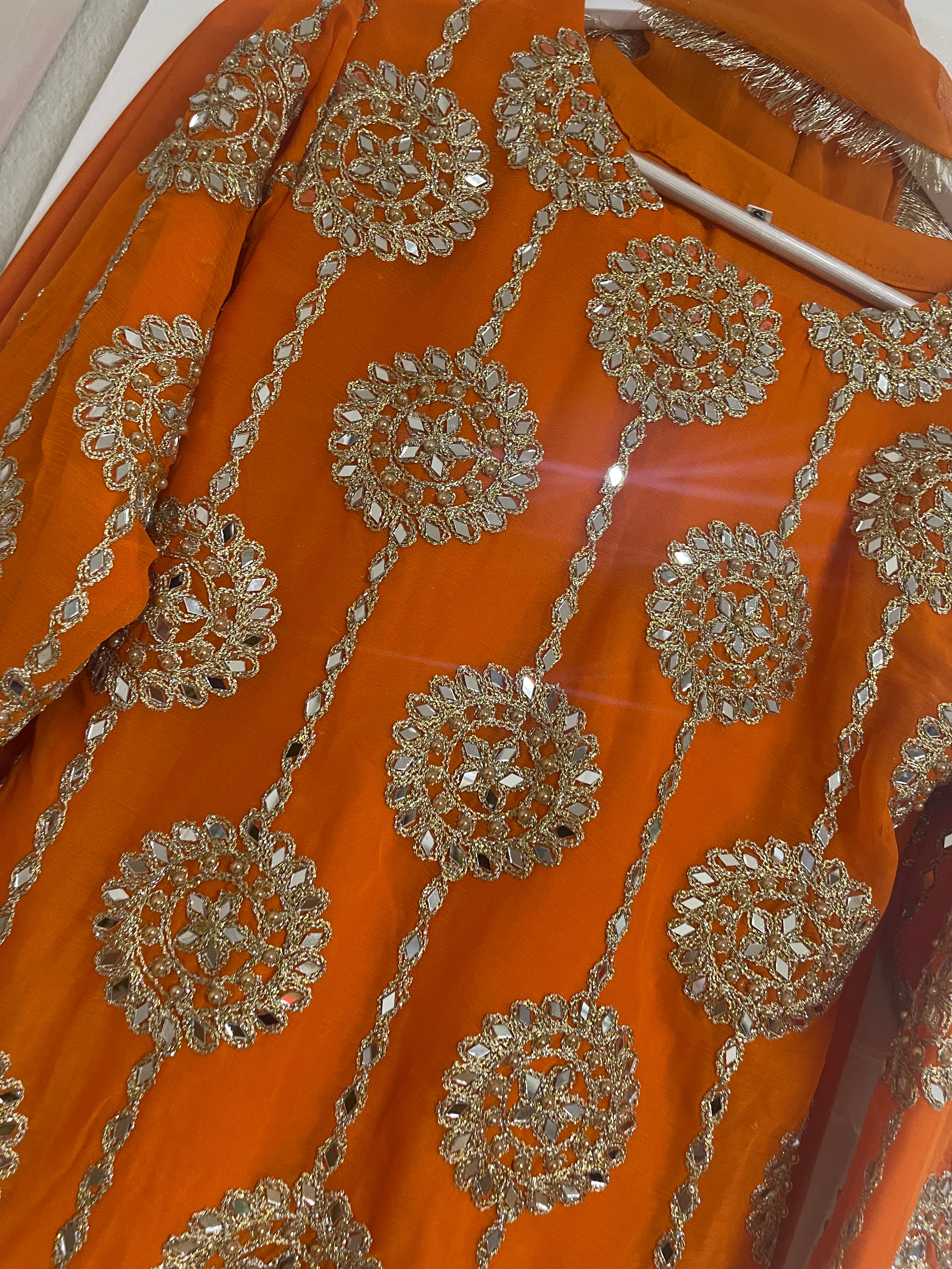 Kiran - Sheesha  Sharara - Orange - Mehndi Outfit- Party Wear-