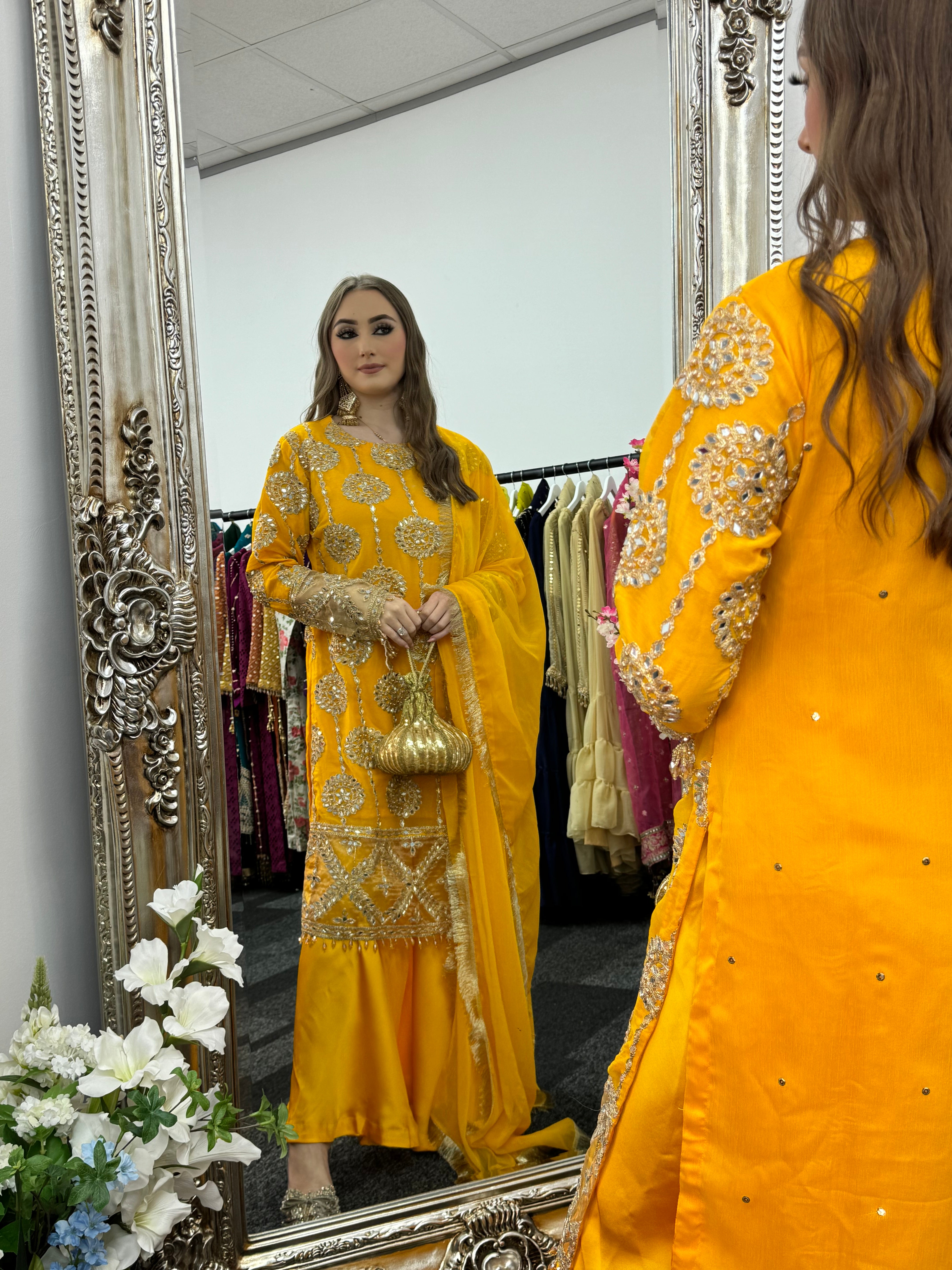 Kiran - Sheesha  Sharara - Yellow - Mehndi Outfit- Party Wear-