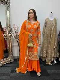 Kiran - Sheesha  Sharara - Orange - Mehndi Outfit- Party Wear-