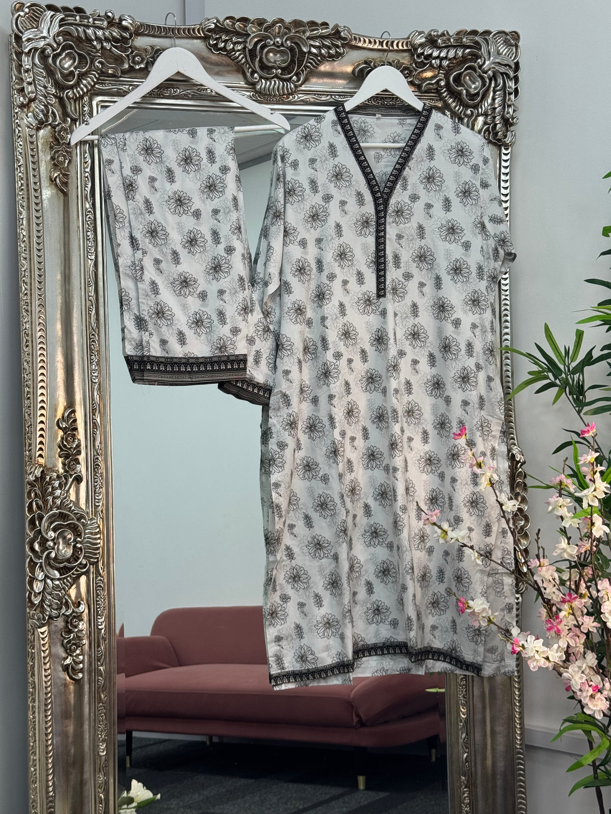 Daily Wear - 2pc Printed Linen - White