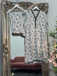 Daily Wear - 2pc Printed Linen - White