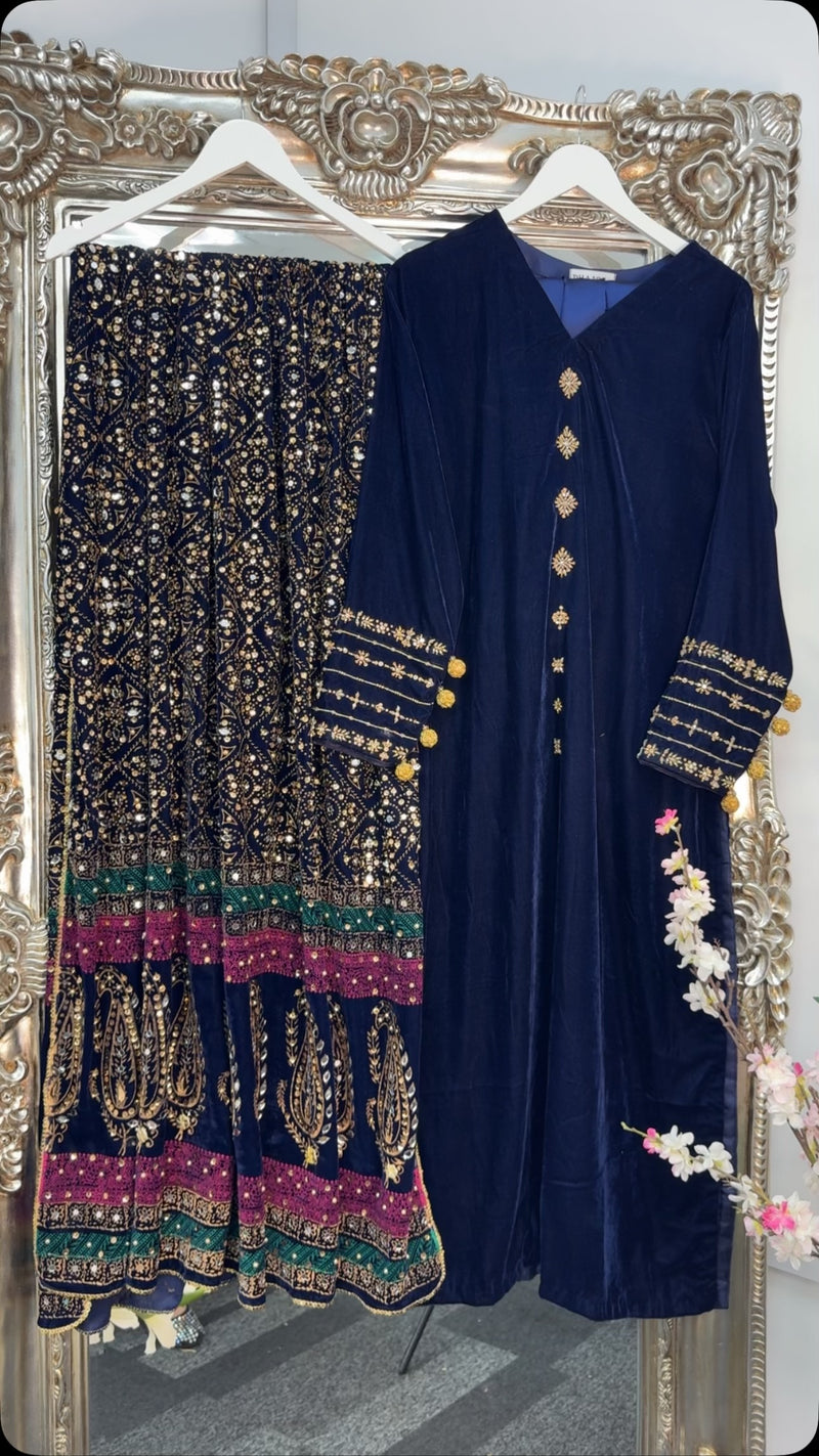 Komal - Velvet - navy blue
