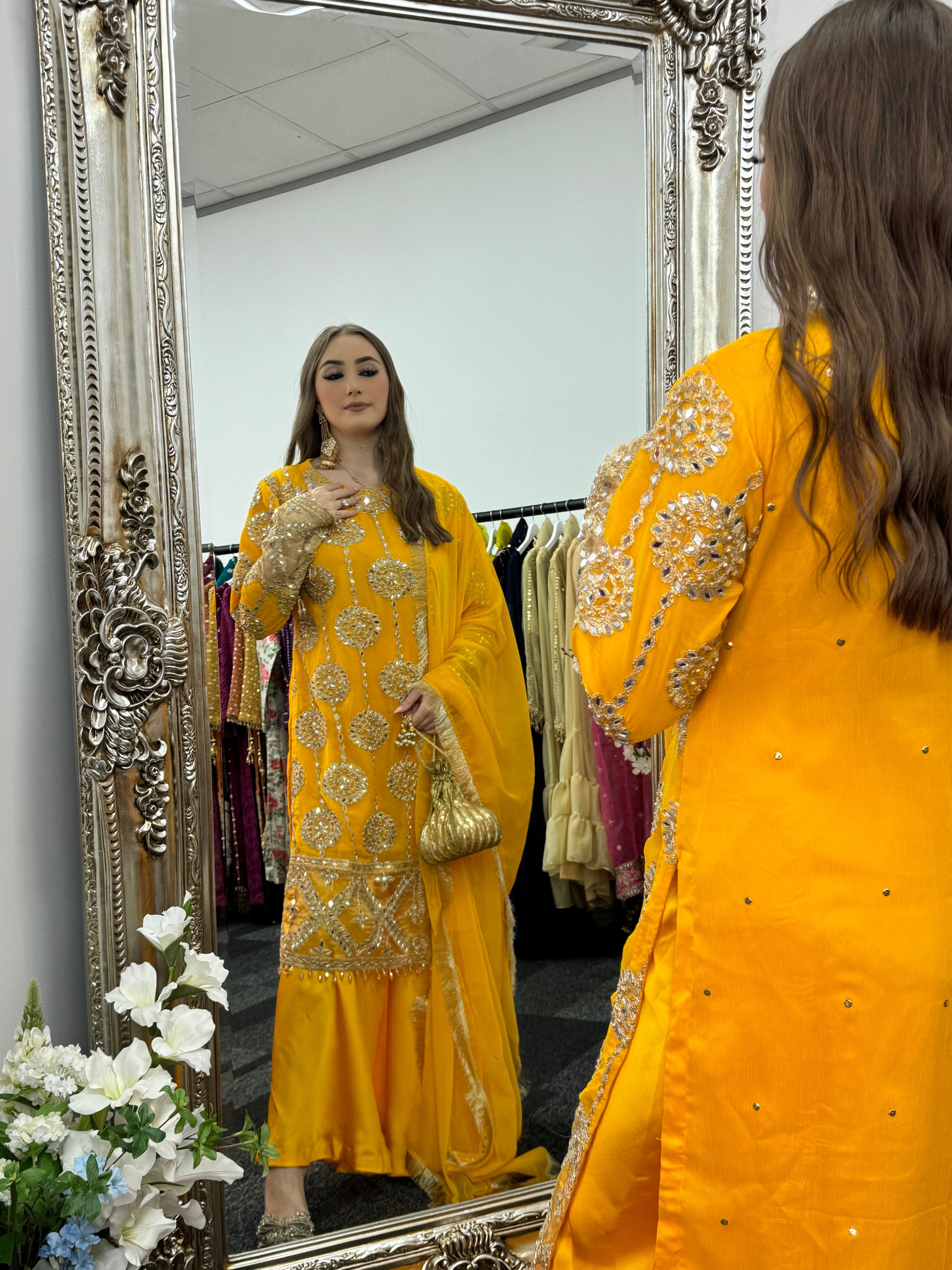 Kiran - Sheesha  Sharara - Yellow - Mehndi Outfit- Party Wear-