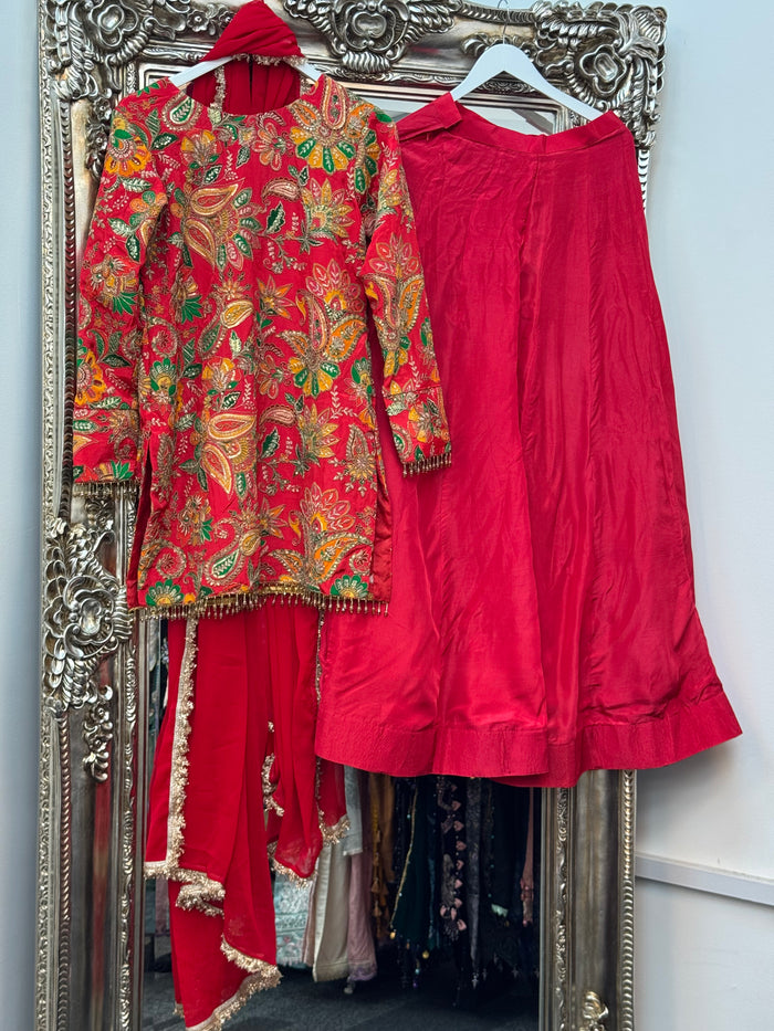 Phoolwari - Armani Silk -  Red