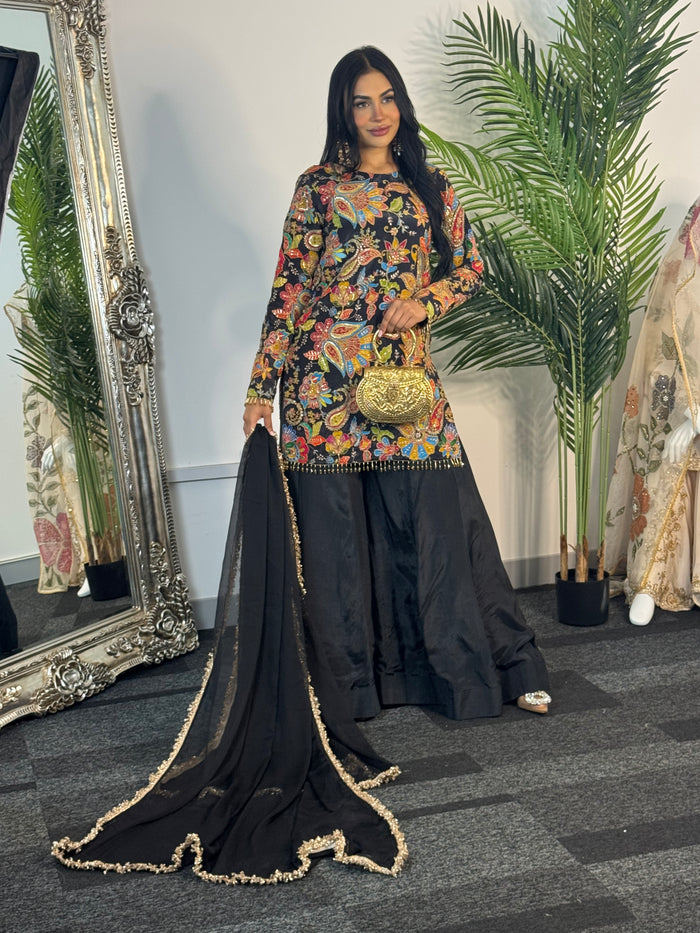 Phoolwari - Armani Silk - Black