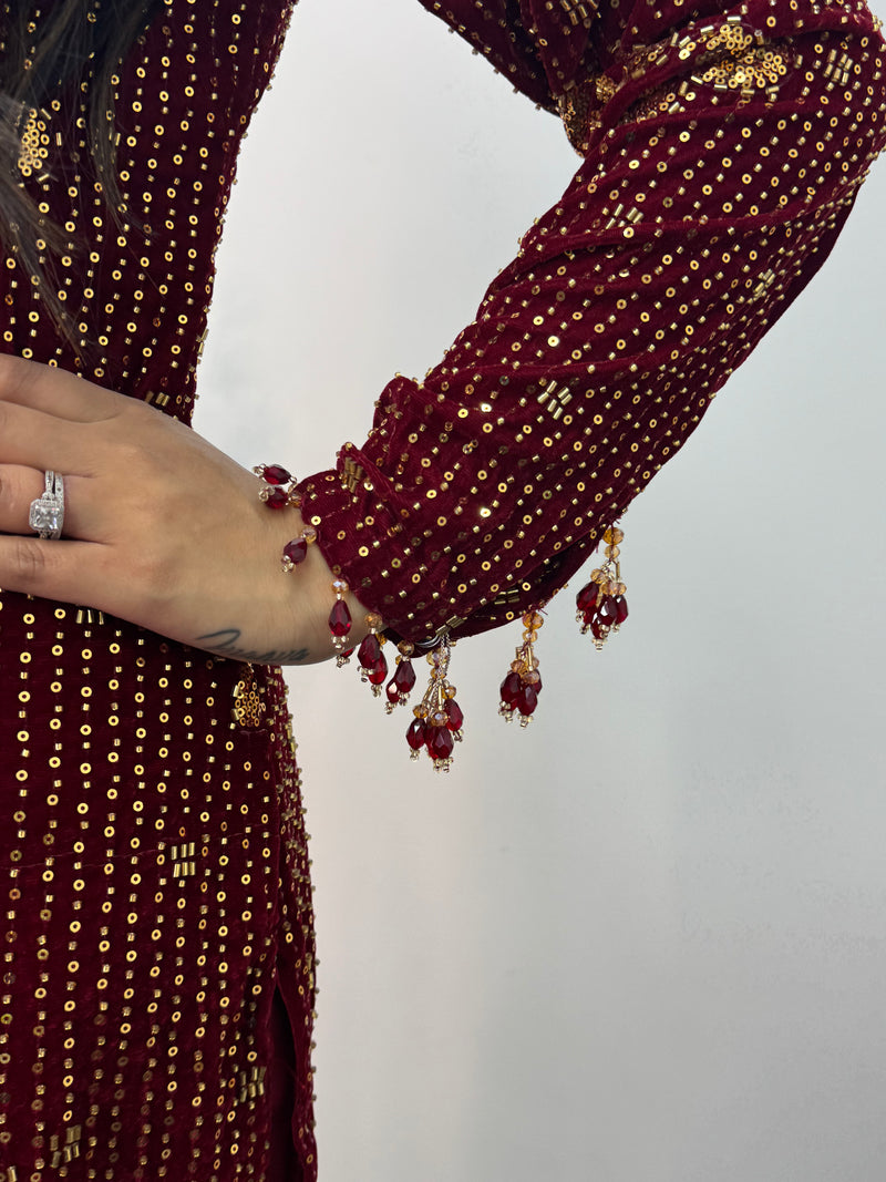 Dil Bahar - velvet - Maroon -