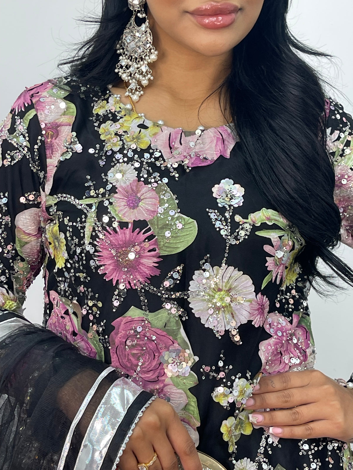 Kareena - Floral cutdana - Karina - Black Pink - B