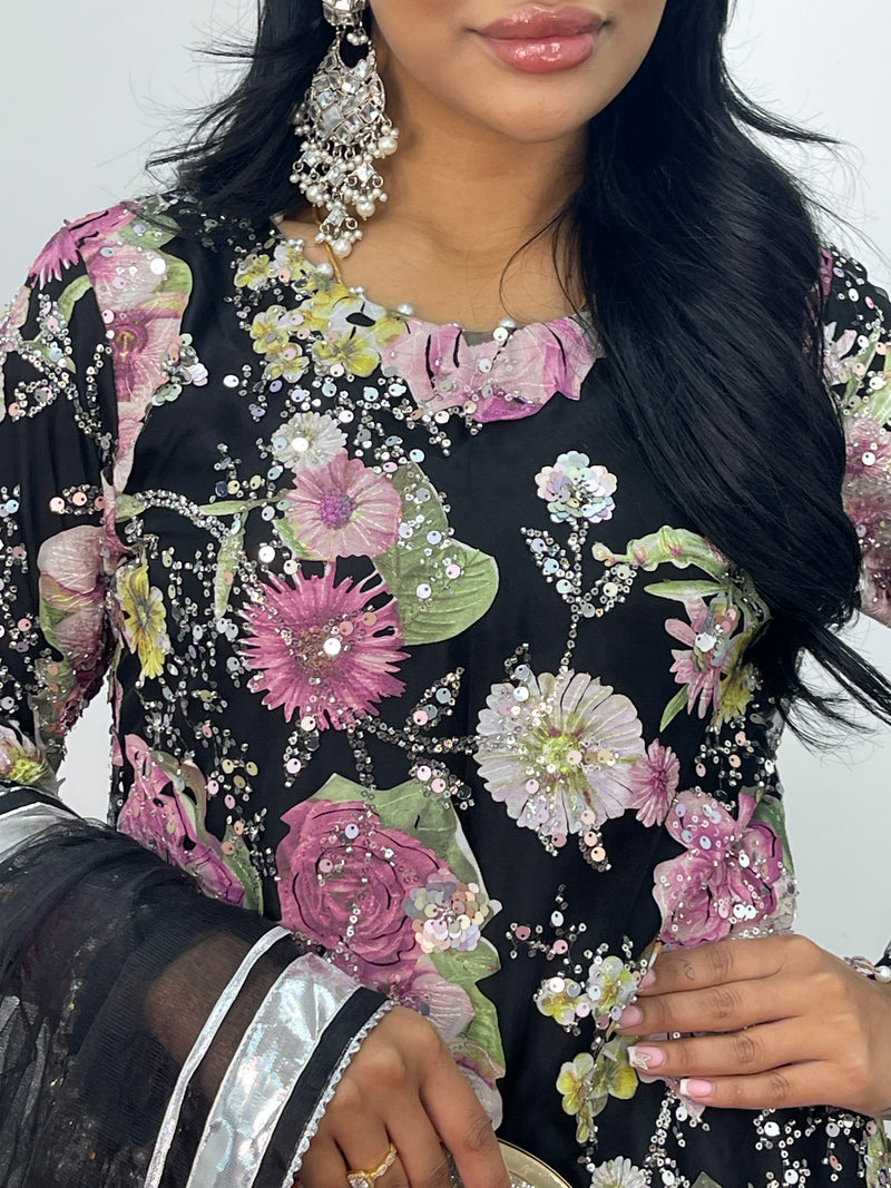 Kareena - Floral cutdana - Karina - Black Pink - B