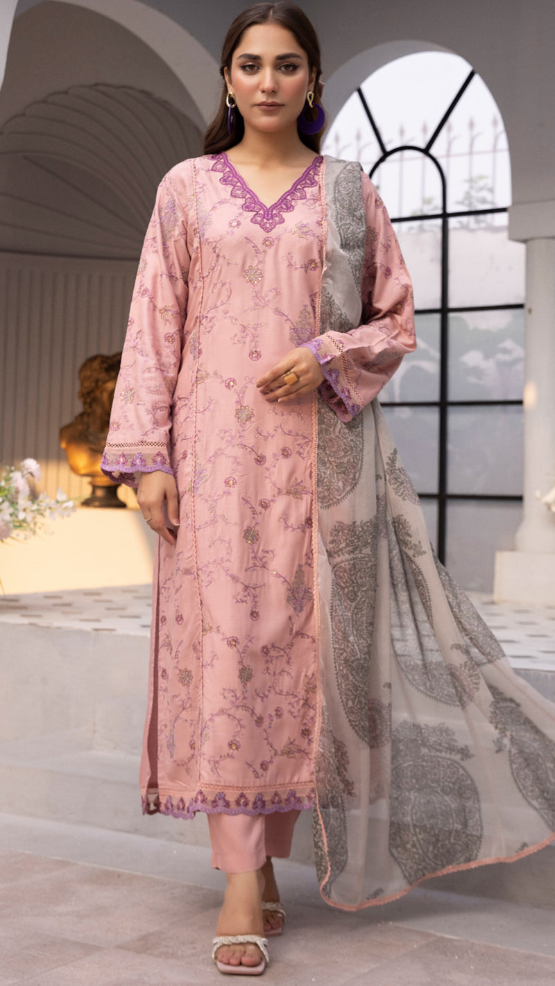 - Linen - Embroidered - Winter- Pink - ANU