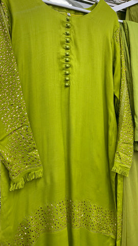 Swarovski Pashmina - 3 pc - Winter Collection -  Dhaani Lime Green