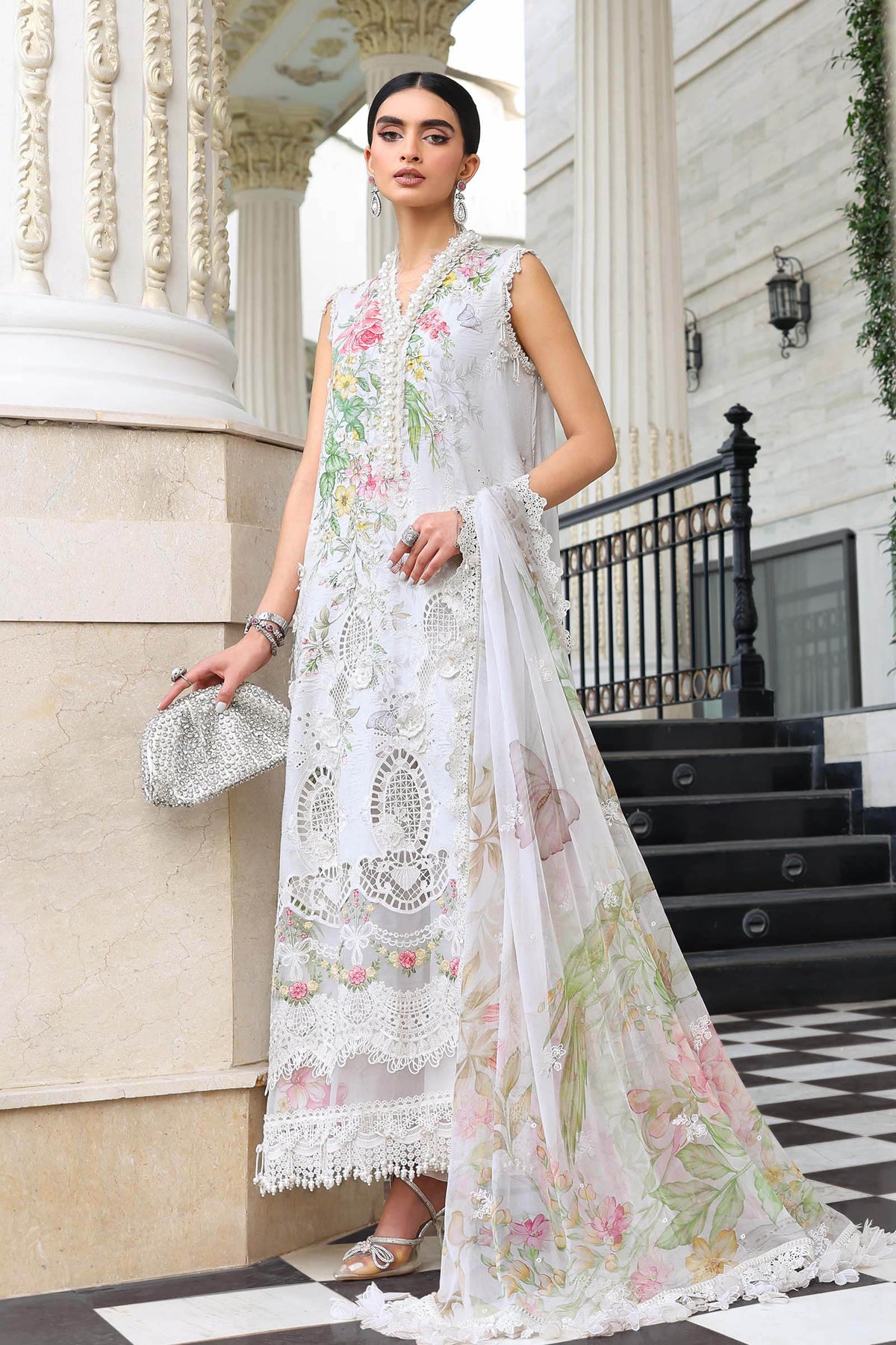 Maria B Luxury Lawn - 2026 - White Pink