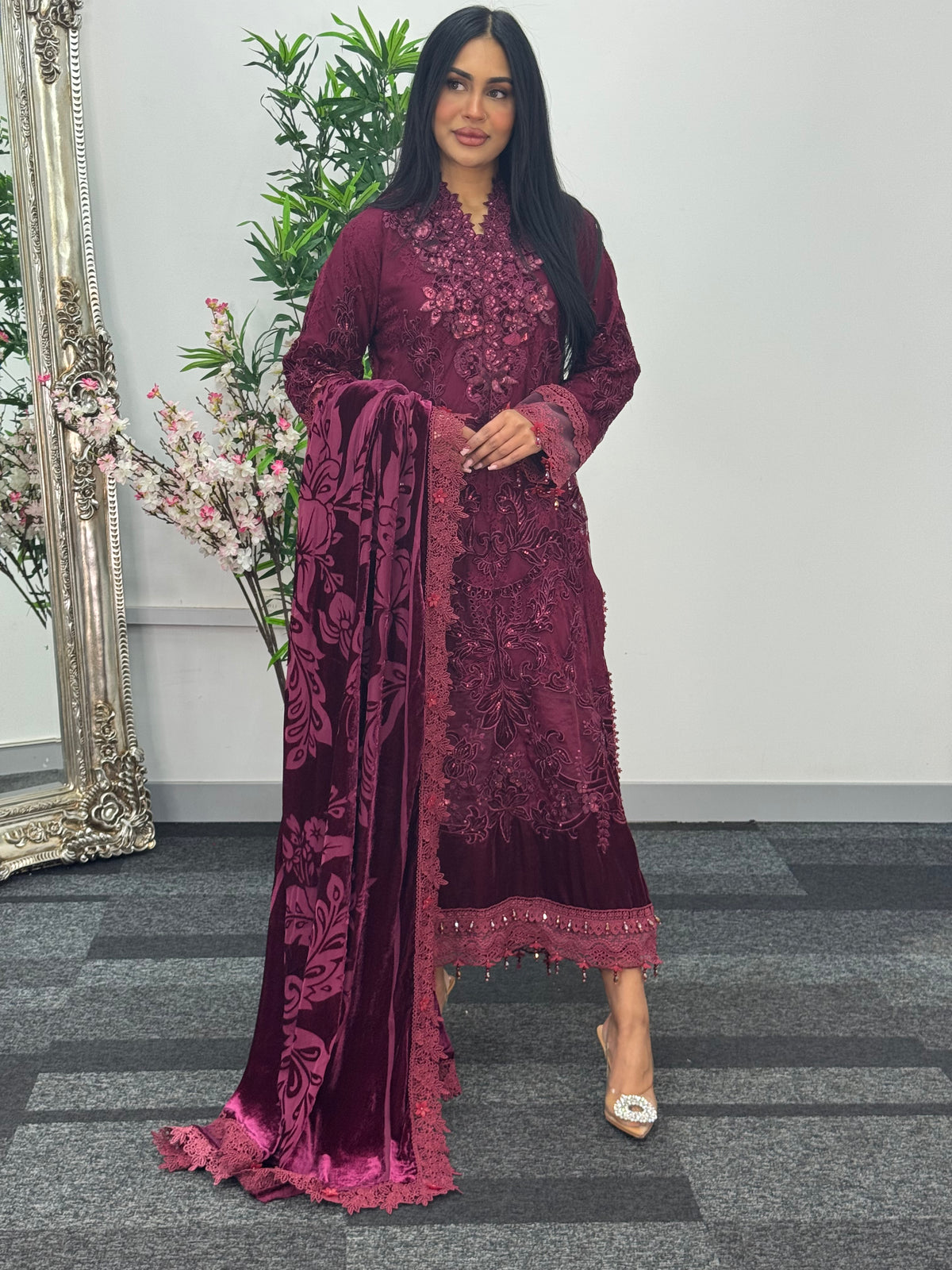 Maria B Luxury Velvet - Maroon -