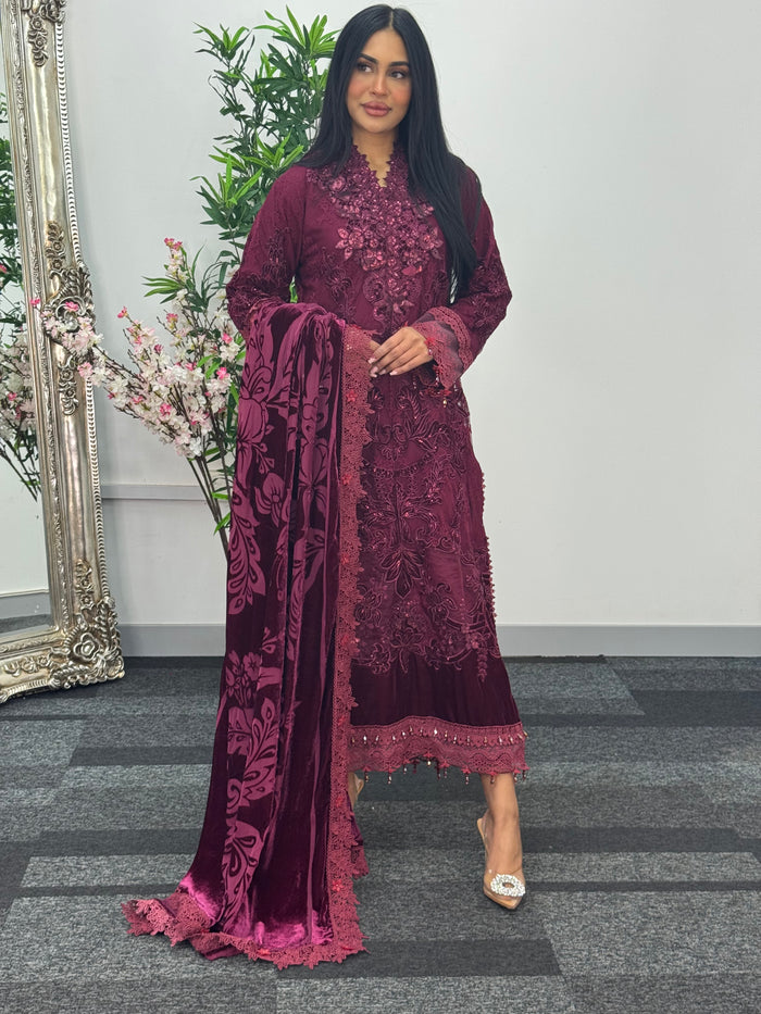 Maria B Luxury Velvet - Maroon -