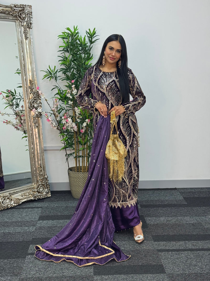 Pia - Cutdana Velvet- Purple-