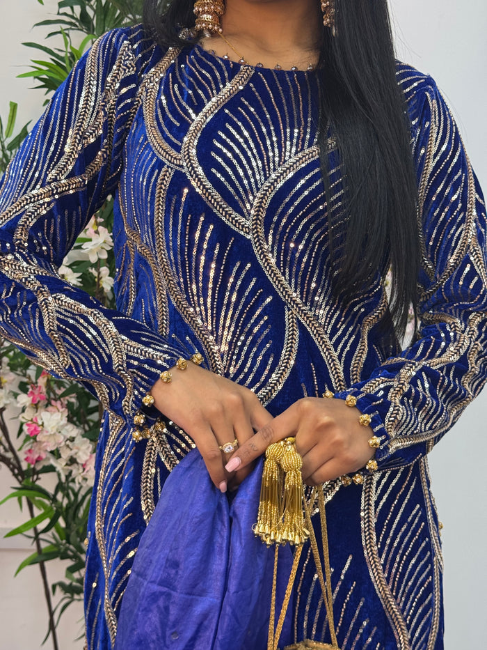 Pia - Cutdana Velvet- Blue- A