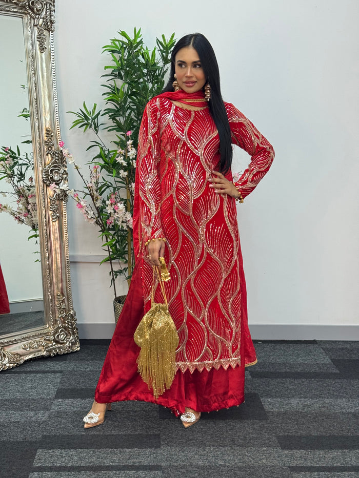 Pia - Cutdana Velvet- Red-