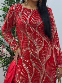 Pia - Cutdana Velvet- Red-