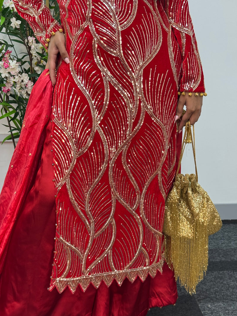 Pia - Cutdana Velvet- Red-