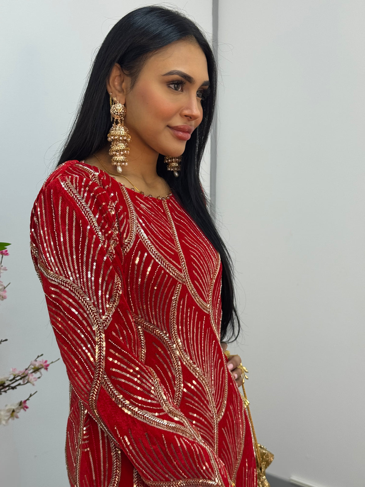 Pia - Cutdana Velvet- Red-