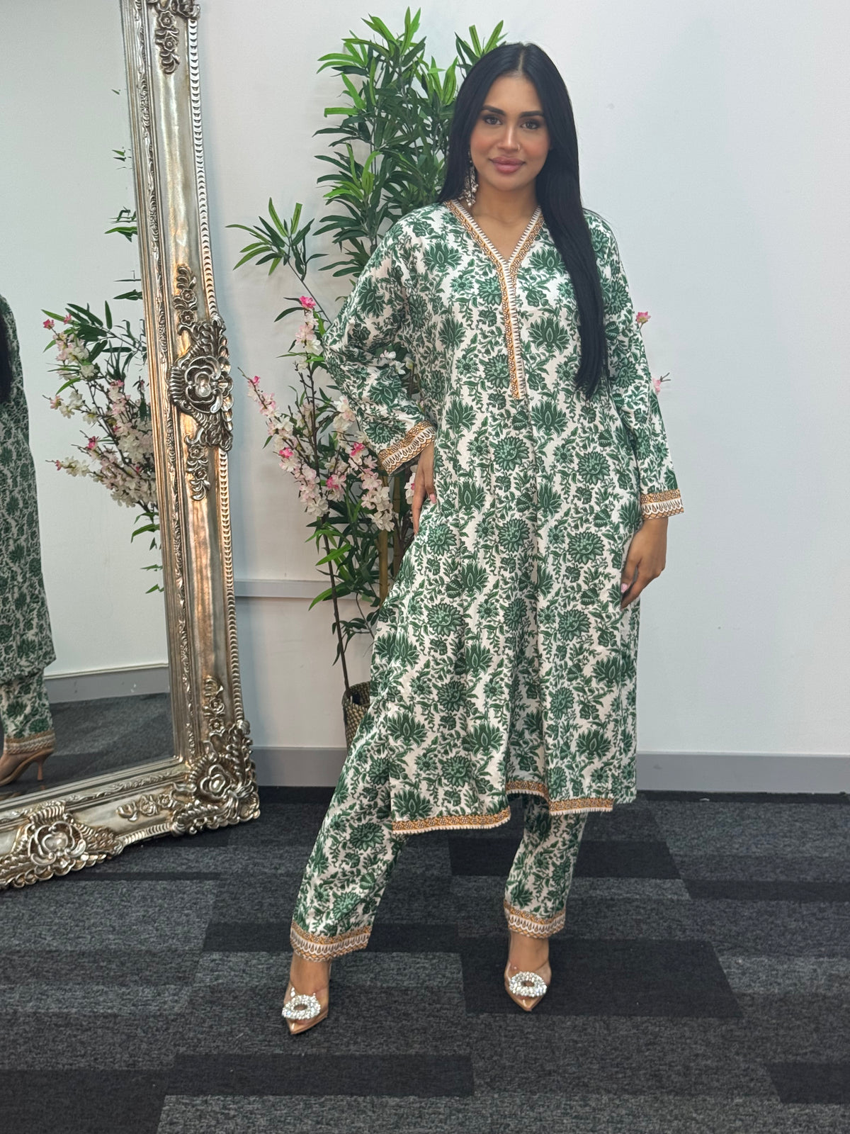 Daily Wear - 2pc Printed Linen - Green