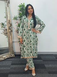 Daily Wear - 2pc Printed Linen - Green