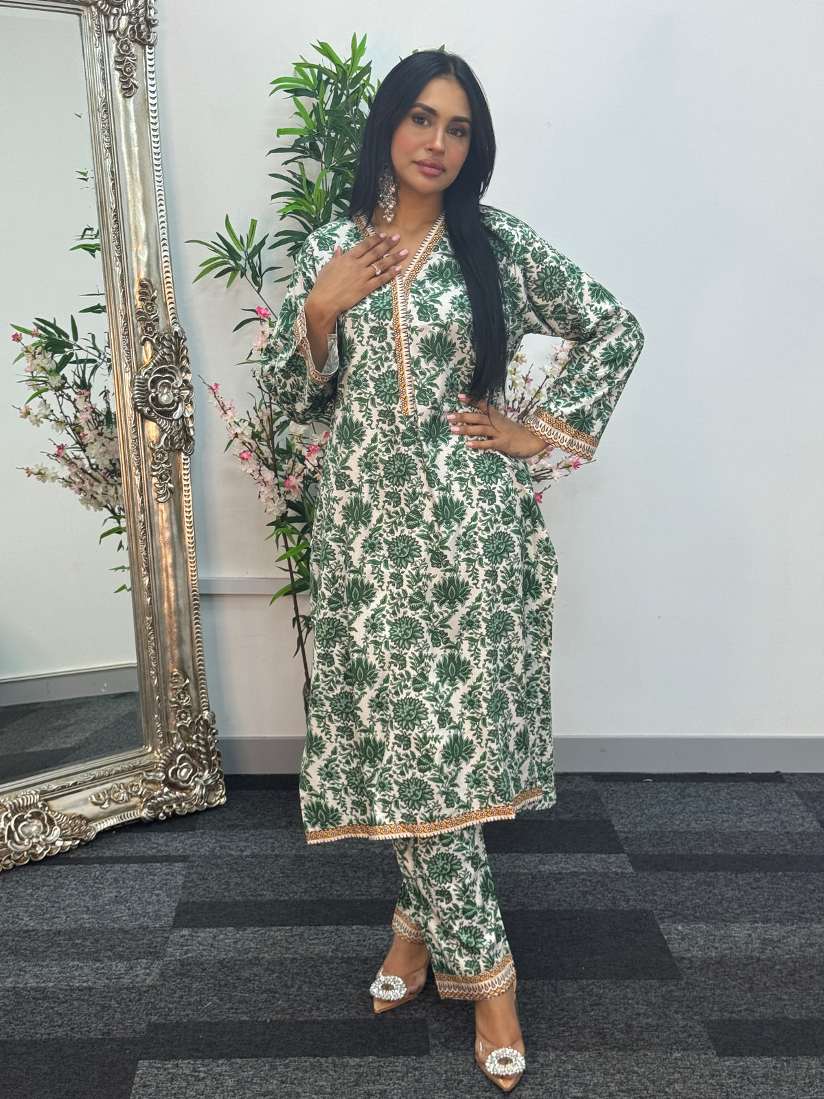 Daily Wear - 2pc Printed Linen - Green