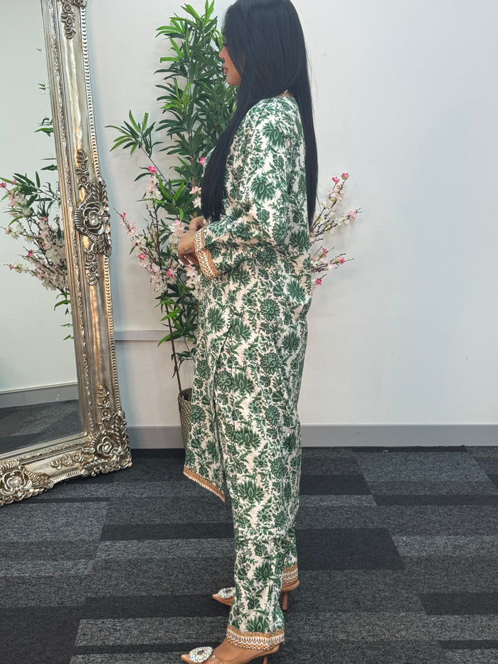 Daily Wear - 2pc Printed Linen - Green