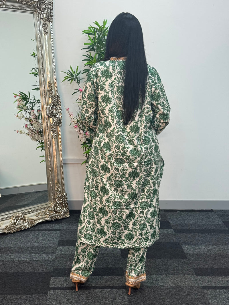 Daily Wear - 2pc Printed Linen - Green