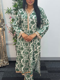 Daily Wear - 2pc Printed Linen - Green