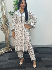 Daily Wear - 2pc Printed Linen - White