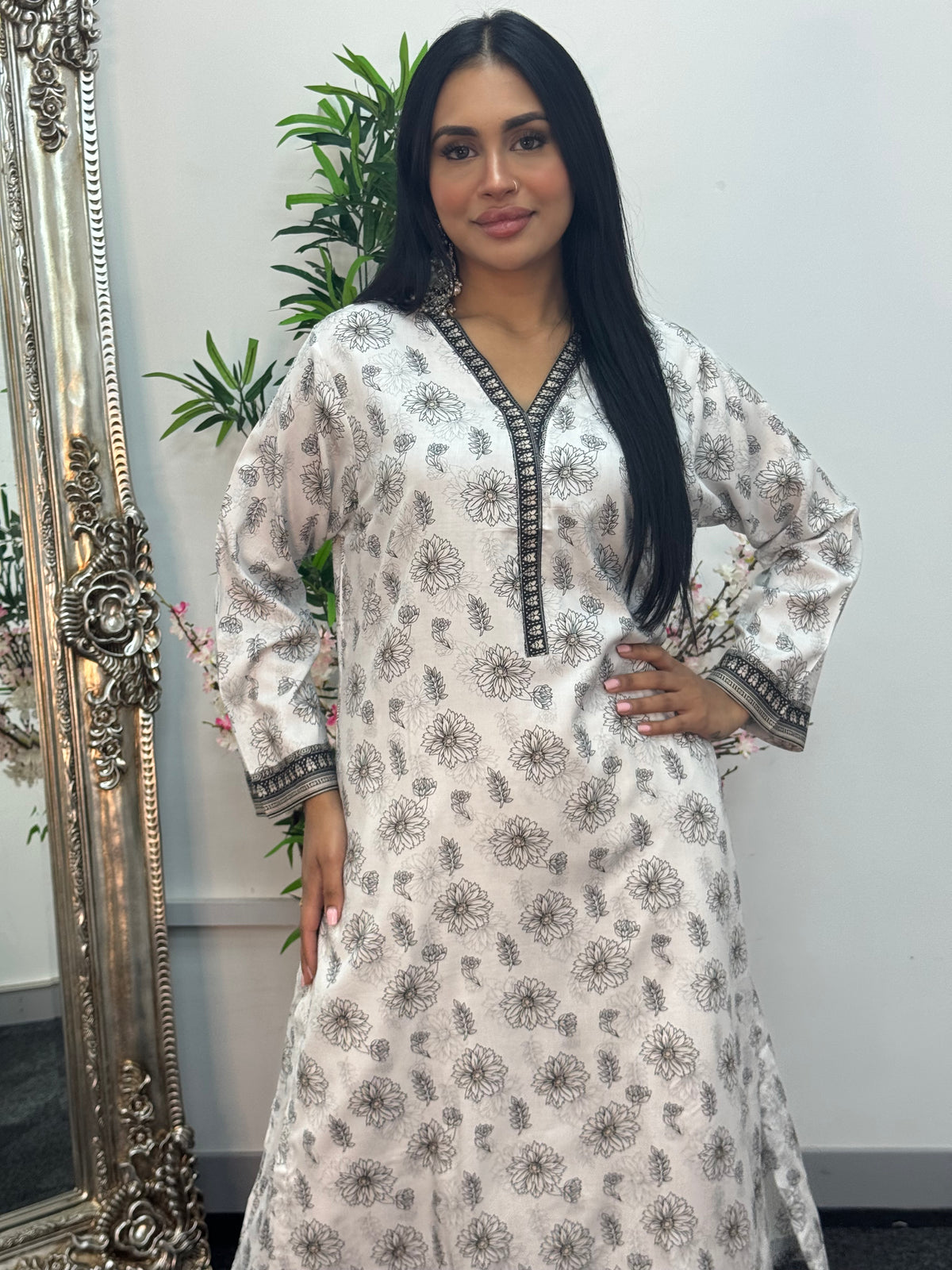 Daily Wear - 2pc Printed Linen - White